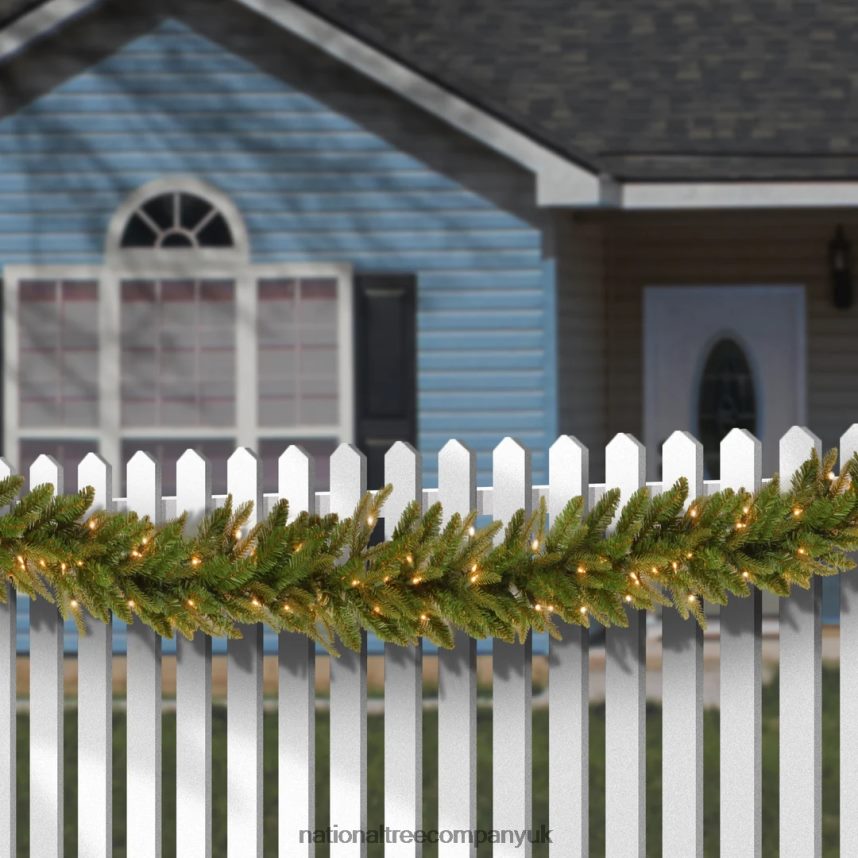 Greenery | National Tree Company Pre-Lit \Feel Real\ Artificial Christmas Garland Green Frasier Grande White Lights Plug In Christmas Collection 9 Feet F2L4F393